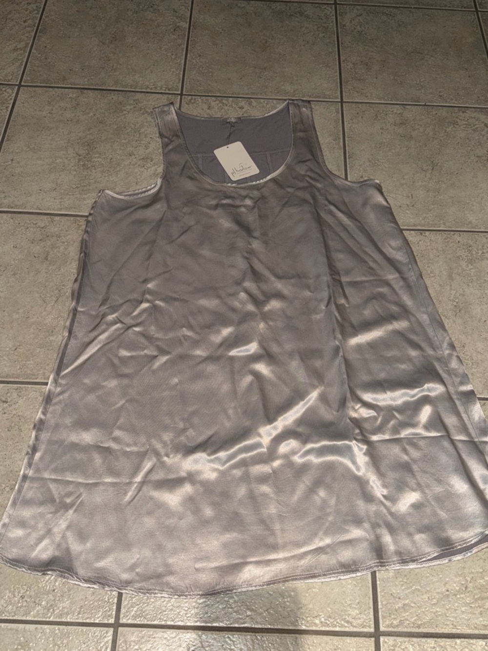 PJ Harlow Jessica Satin Racerback NIghtgown Sleeveless Satin Slip Dress Silver L - Picture 3 of 8
